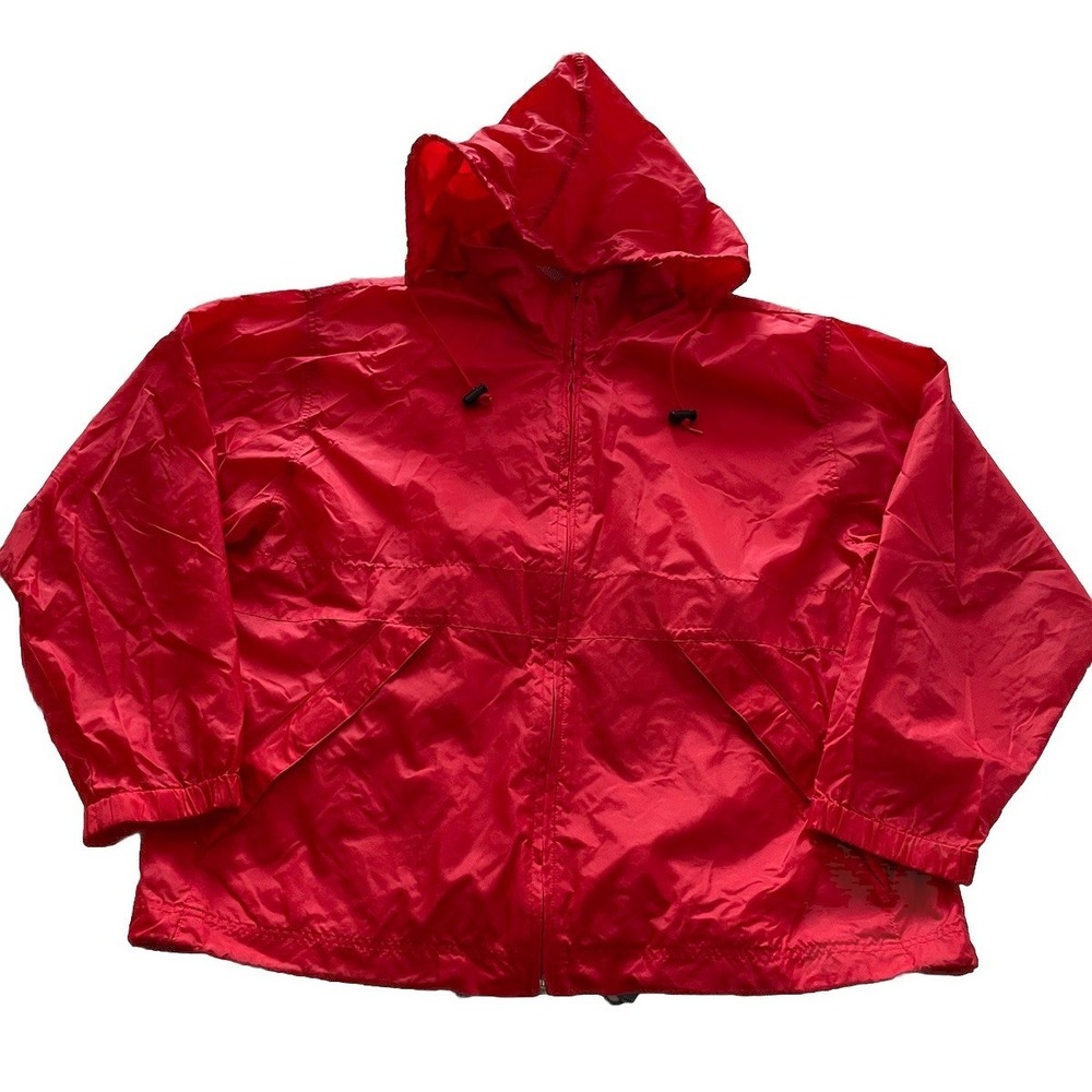 Lands End Hooded Jacket Women's Size Large Nylon Windbreaker Back Zip Pouch